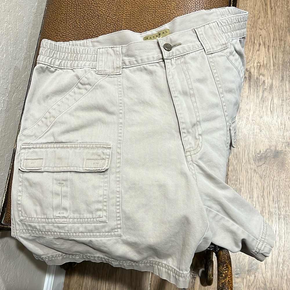 Natural Issue 100% Cotton 4 Big Velcro Pockets Pre-Washed Cargo Khaki Shorts!